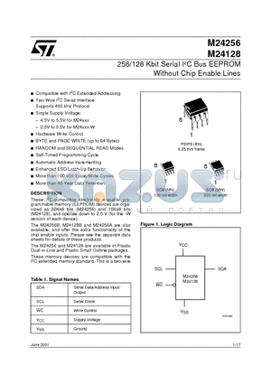 M24128-BN5T datasheet - 256/128 Kbit Serial IbC Bus EEPROM Without Chip Enable Lines