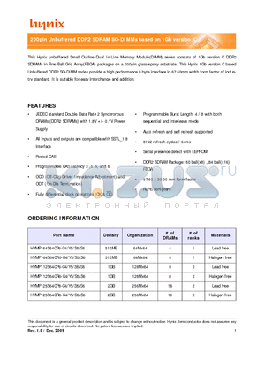 HYMP112S64CR6-S6 datasheet - 1200pin Unbuffered DDR2 SDRAM SO-DIMMs