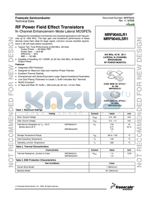 MRF9045LSR1 datasheet - RF Power Field Effect Transistors N-Channel Enhancement-Mode Lateral MOSFETs
