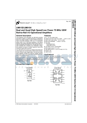 LM6152BCMX datasheet - Dual and Quad High Speed/Low Power 75 MHz GBW Rail-to-Rail I/O Operational Amplifiers