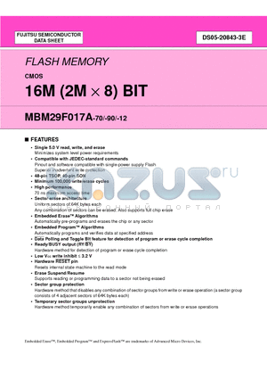MBM29F017A-12PFTN datasheet - 16M (2M X 8) BIT