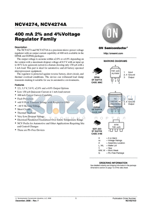 NCV4274ADS50G datasheet - 400 mA 2% and 4%Voltage Regulator Family
