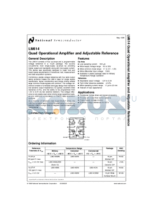 LM614BIN datasheet - Quad Operational Amplifier and Adjustable Reference
