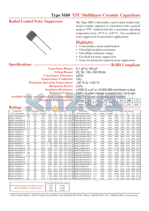 M60UR68M100-F datasheet - Y5U Multilayer Ceramic Capacitors Radial Leaded Noise Suppressor