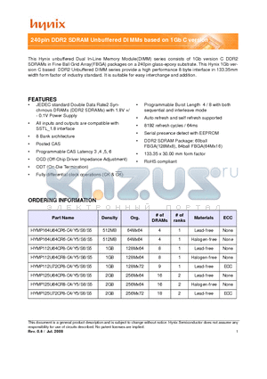 HYMP112U64CR8-Y5 datasheet - 240pin DDR2 SDRAM Unbuffered DIMMs