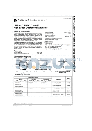 LM6162 datasheet - High Speed Operational Amplifier