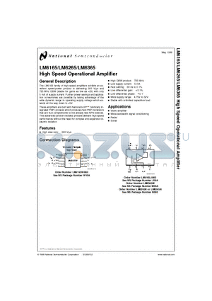 LM6165J/883 datasheet - High Speed Operational Amplifier
