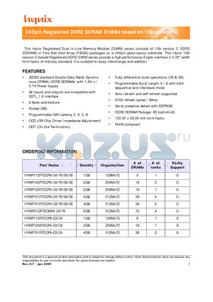 HYMP125P72CP4-S6 datasheet - 240pin Registered DDR2 SDRAM DIMMs