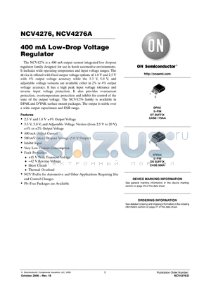NCV4276ADSADJR4G datasheet - 400 mA Low−Drop Voltage Regulator