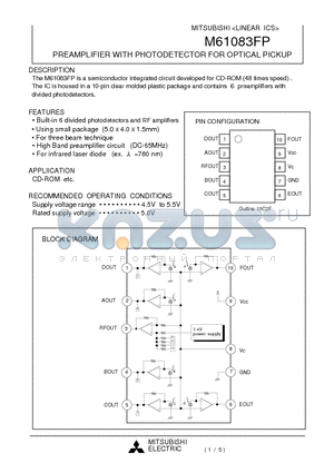 M61083FP datasheet - PREAMPLIFIER WITH PHOTODETECTOR FOR OPTICAL PICKUP