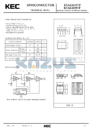 KIA6401 datasheet - BIPOLAR LINEAR INTEGRATED CIRCUIT (TONE RINGER FOR TELE PHONE)