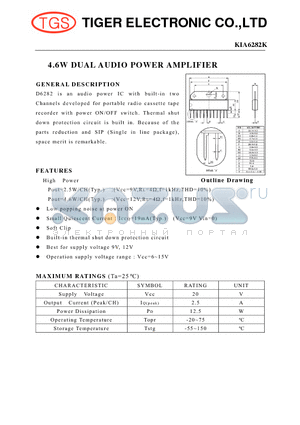 KIA6282K datasheet - 4.6W DUAL AUDIO POWER AMPLIFIER