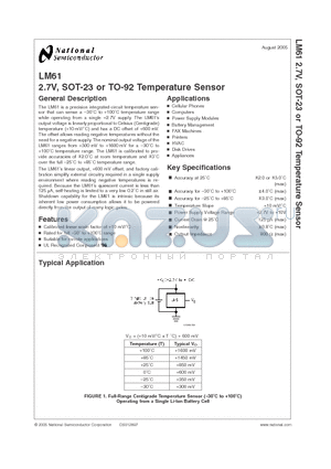 LM61CIM3 datasheet - 2.7V, SOT-23 or TO-92 Temperature Sensor