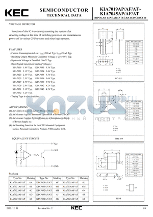 KIA7021AT datasheet - BIPOLAR LINEAR INTEGRATED CIRCUIT (VOLTAGE DETECTOR)