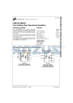 LM6218WM datasheet - Fast Settling Dual Operational Amplifiers