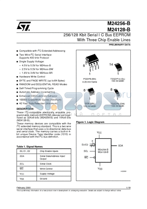 M24128-BW4DL6T datasheet - 256/128 Kbit Serial IbC Bus EEPROM With Three Chip Enable Lines