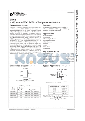 LM62BIM3X datasheet - 2.7V, 15.6 mV/`C SOT-23 Temperature Sensor