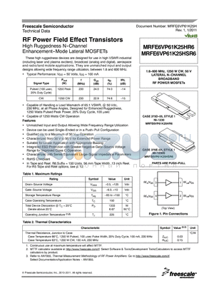 MRFE6VP61K25HR6_11 datasheet - RF Power Field Effect Transistors Enhancement--Mode Lateral MOSFETs