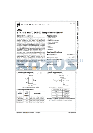 LM62CIM3X datasheet - 2.7V, 15.6 mV/`C SOT-23 Temperature Sensor