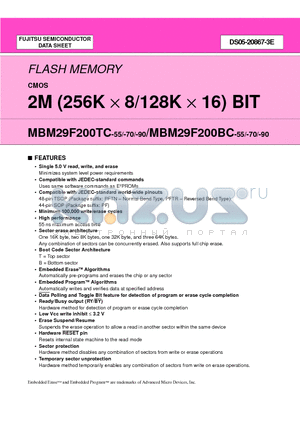 MBM29F200BC-70 datasheet - 2M (256K X 8/128K X 16) BIT