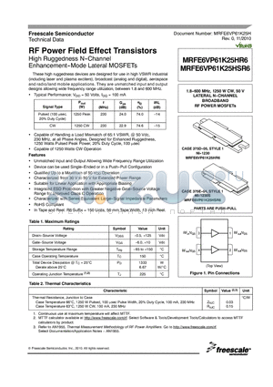 MRFE6VP61K25HR6 datasheet - RF Power Field Effect Transistors High Ruggedness N--Channel Enhancement--Mode