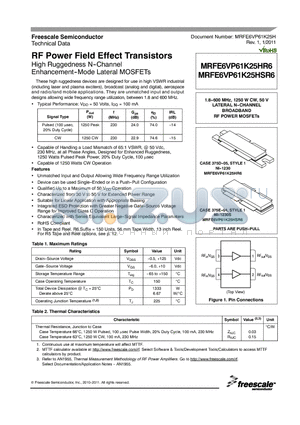 MRFE6VP61K25HR6 datasheet - RF Power Field Effect Transistors Enhancement--Mode Lateral MOSFETs