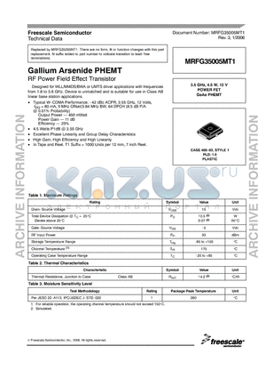 MRFG35005MT1 datasheet - Gallium Arsenide PHEMT RF Power Field Effect Transistor