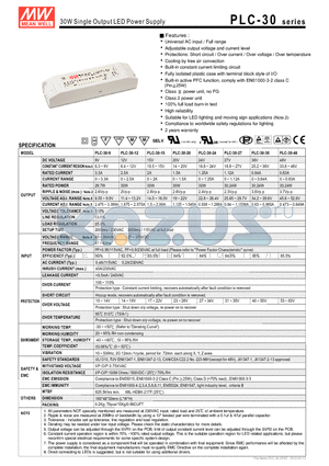 PLC-30-15 datasheet - 30W Single Output LED Power Supply