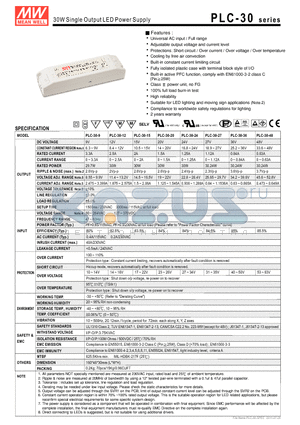 PLC-30 datasheet - 30W Single Output LED Power Supply