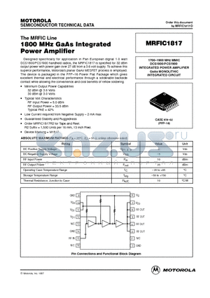 MRFIC1817 datasheet - 1700-1900 MHz MMIC DCS1800/PCS1900 INTEGRATED POWER AMPLIFIER GaAs MONOLITHIC INTEGRATED CIRCUIT