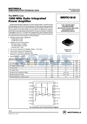 MRFIC1818 datasheet - 1700-1900 MHz MMIC DCS1800/PCS1900 INTEGRATED POWER AMPLIFIER GaAs MONOLITHIC INTEGRATED CIRCUIT