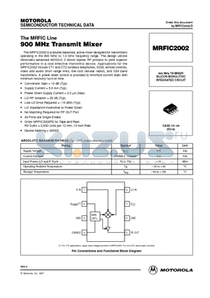 MRFIC2002 datasheet - 900 MHz TX-MIXER SILICON MONOLITHIC INTEGRATED CIRCUIT