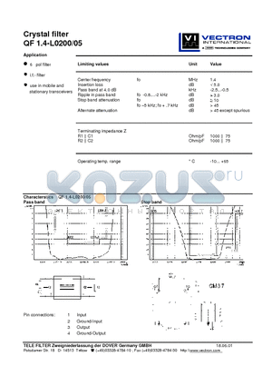 QF1.4-L0200 datasheet - Crystal filter