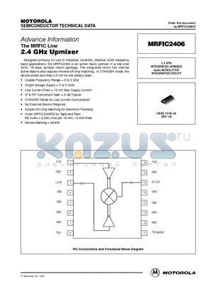 MRFIC2406 datasheet - 2.4 GHz INTEGRATED UPMIXER GaAs MONOLITHIC INTEGRATED CIRCUIT