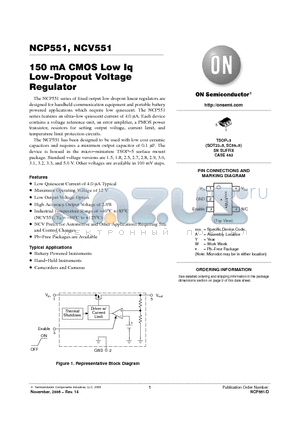 NCV551SN27T1 datasheet - 150 mA CMOS Low Iq Low−Dropout Voltage Regulator