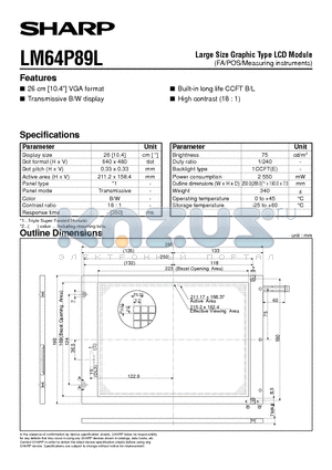 LM64P89L datasheet - Large Size Graphic Type LCD Module(FA/POS/Measuring instruments)