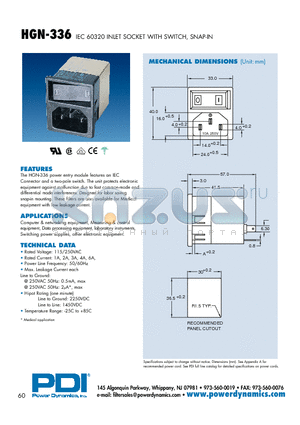 HGN-336-1M-F-150 datasheet - IEC 60320 INLET SOCKET WITH SWITCH, SNAP-IN