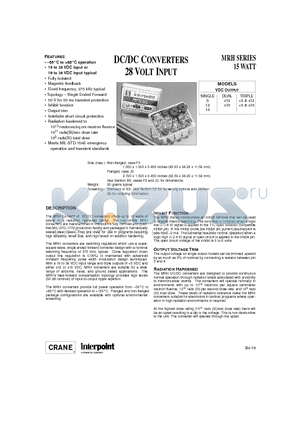 MRH2812SF/ES datasheet - DC/DC CONVERTERS 28 VOLT INPUT