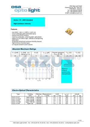 OLS-170HR-XD-T datasheet - Series 170 - 0805 Standard High luminous intensity