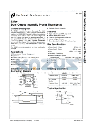 LM66 datasheet - Dual Output Internally Preset Thermostat