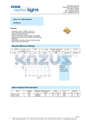 OLS-170UR datasheet - Series 170 - 0805 Standard red 650 nm