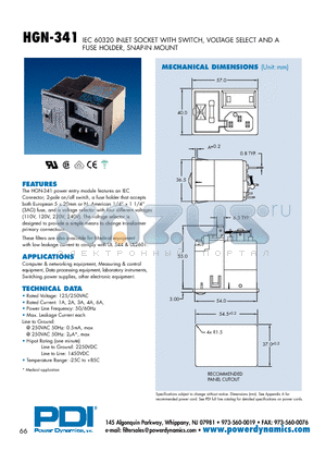 HGN-341-1M-F1-150 datasheet - IEC 60320 INLET SOCKET WITH SWITCH, VOLTAGE SELECT AND A FUSE HOLDER, SNAP-IN MOUNT