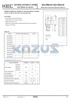 KIA7808API datasheet - THREE TERMINAL POSITIVE VOLTAGE REGULATORS