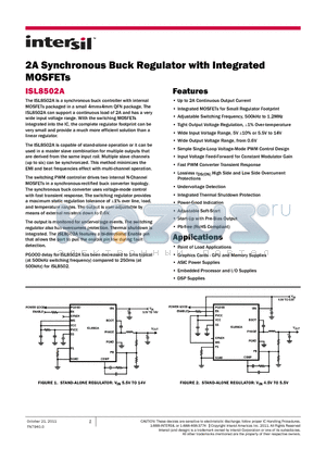ISL8502AIRZ datasheet - 2A Synchronous Buck Regulator with Integrated MOSFETs