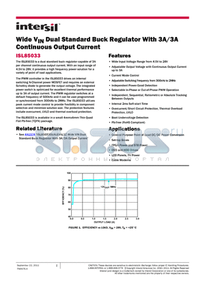 ISL85033 datasheet - Wide VIN Dual Standard Buck Regulator With 3A/3A Continuous Output Current