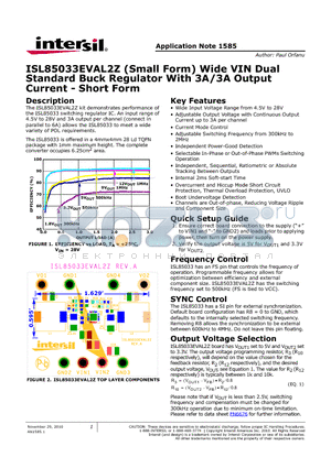 ISL85033EVAL2Z datasheet - Wide VIN Dual Standard Buck Regulator With 3A/3A Output Current - Short Form