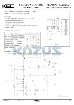 KIA7812AF datasheet - BIPOLAR LINEAR INTEGRATED CIRCUIT