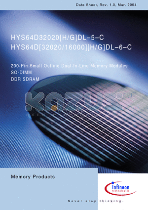 HYS64D16000GDL-6-C datasheet - 200-Pin Small Outline Dual-In-Line Memory Modules