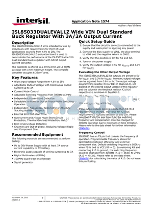 ISL85033DUALEVAL1Z datasheet - Wide VIN Dual Standard Buck Regulator With 3A/3A Output Current