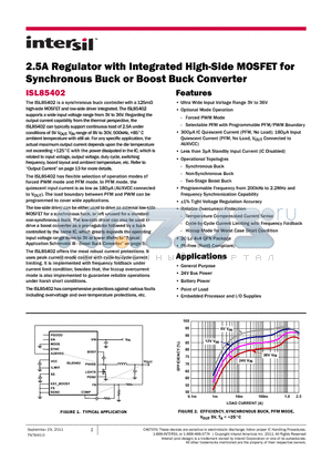 ISL85402EVAL1Z datasheet - 2.5A Regulator with Integrated High-Side MOSFET for Synchronous Buck or Boost Buck Converter
